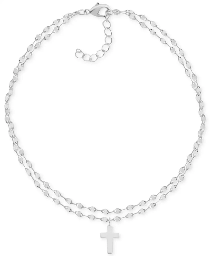 And Now This Two-Row Mirror Chain Cross Silver Plate Anklet 1