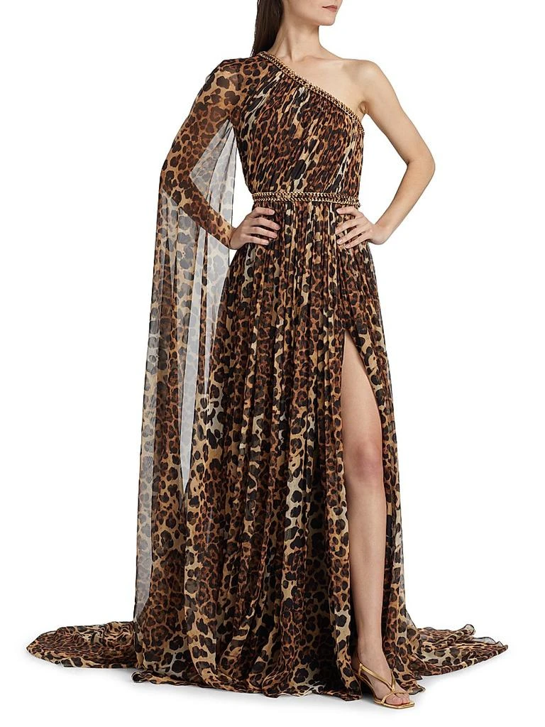 Pamella Roland Leopard-Print Chiffon One-Shoulder Gown 3