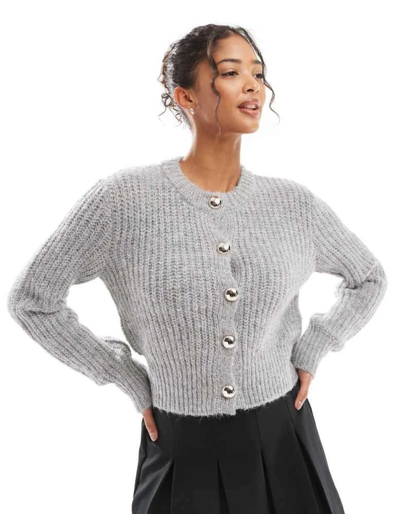 Bershka Bershka chunky cardigan in grey 1
