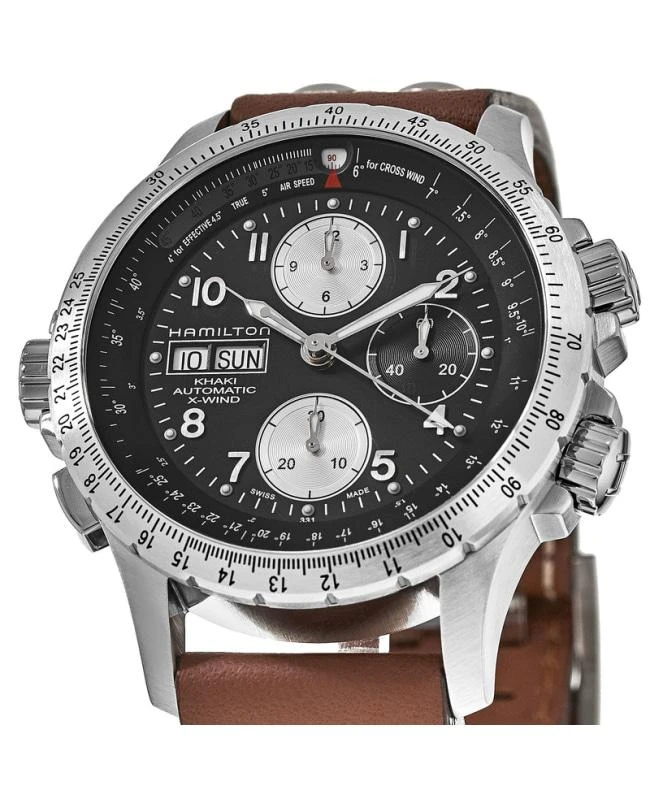 Hamilton Hamilton Khaki Aviation X-Wind Auto Chrono Black Dial Leather Strap Men's Watch H77616533 2