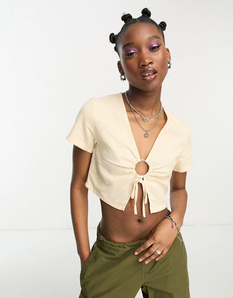 Daisy Street Daisy Street tie front linen cami crop top