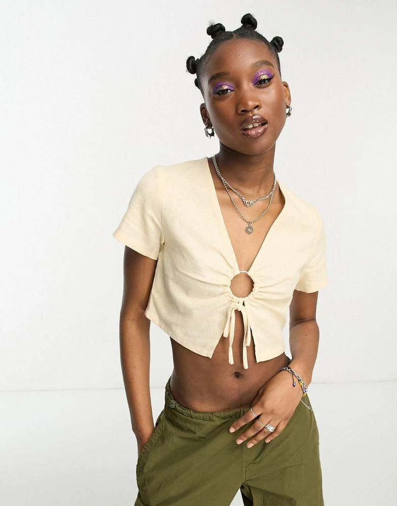 Daisy Street Daisy Street tie front linen cami crop top 1