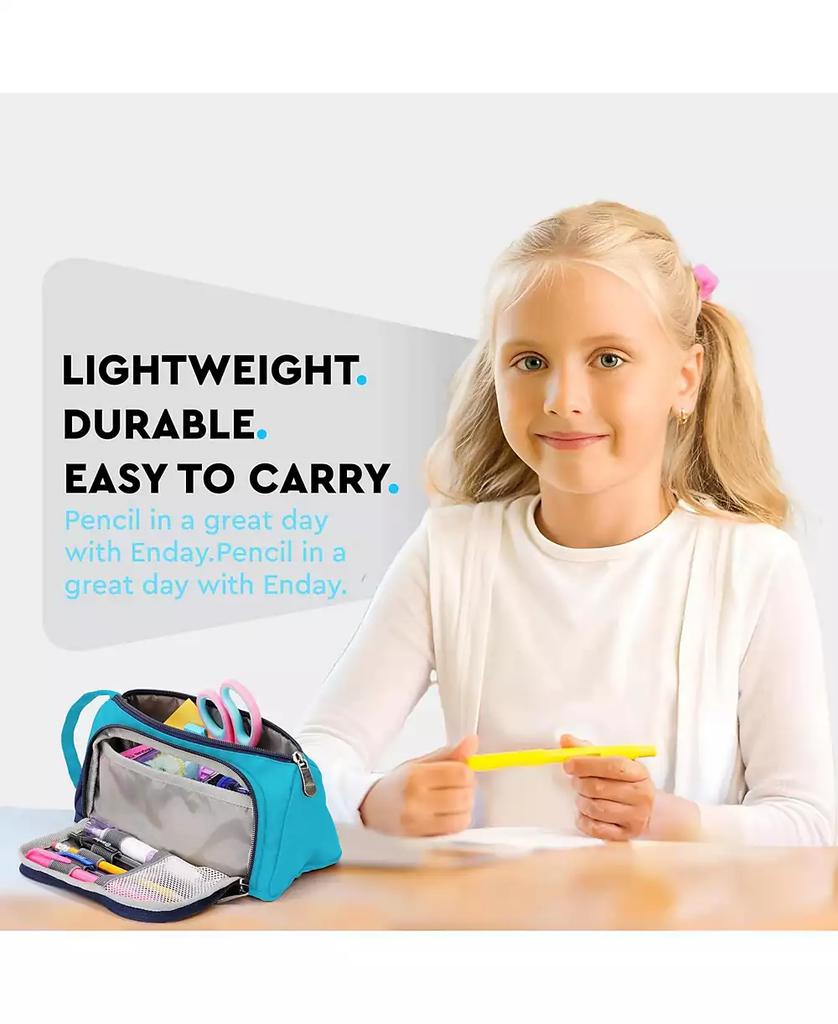 Enday Big Capacity Pencil Case, 3 Compartments Pencil Bags with Zipper, Large Capacity Pencil Pouch, Cute Pencil Case Organizer, Zipper Pencil Pouches, Pink