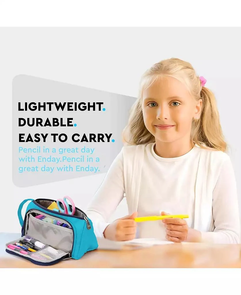 Enday Big Capacity Pencil Case, 3 Compartments Pencil Bags with Zipper, Large Capacity Pencil Pouch, Cute Pencil Case Organizer, Zipper Pencil Pouches, Pink 2