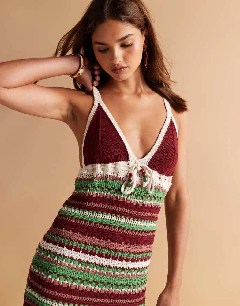 ASOS ASOS DESIGN crochet knit maxi dress with beaded tie in multi stripe - Dresses & Skirts - BeyondStyle ASOS ASOS DESIGN crochet knit maxi dress with beaded tie in multi stripe - Dresses & Skirts - BeyondStyle