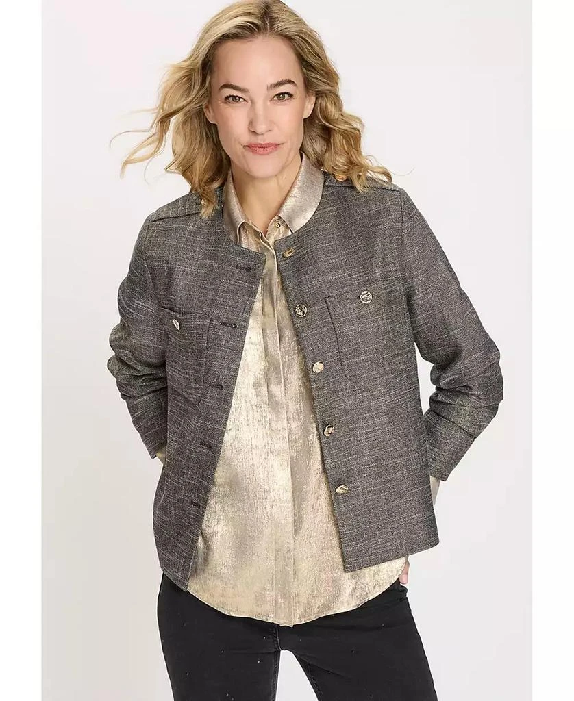 Olsen Women
s Collarless Sparkle Jacket with Gold Buttons