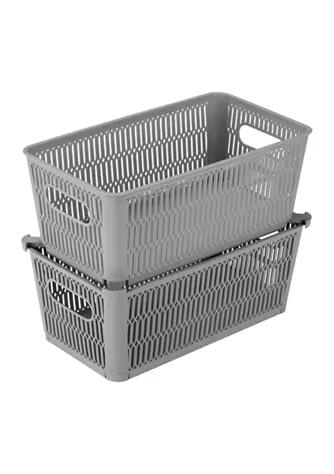 Simplify 2 Pack Slide 2 Stack It Small Storage Tote Baskets In White