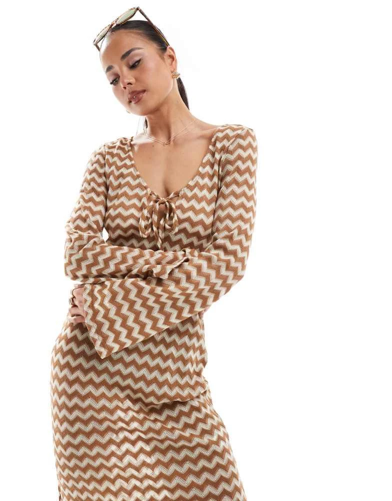 Accessorize crochet detail maxi dress in gold and cream