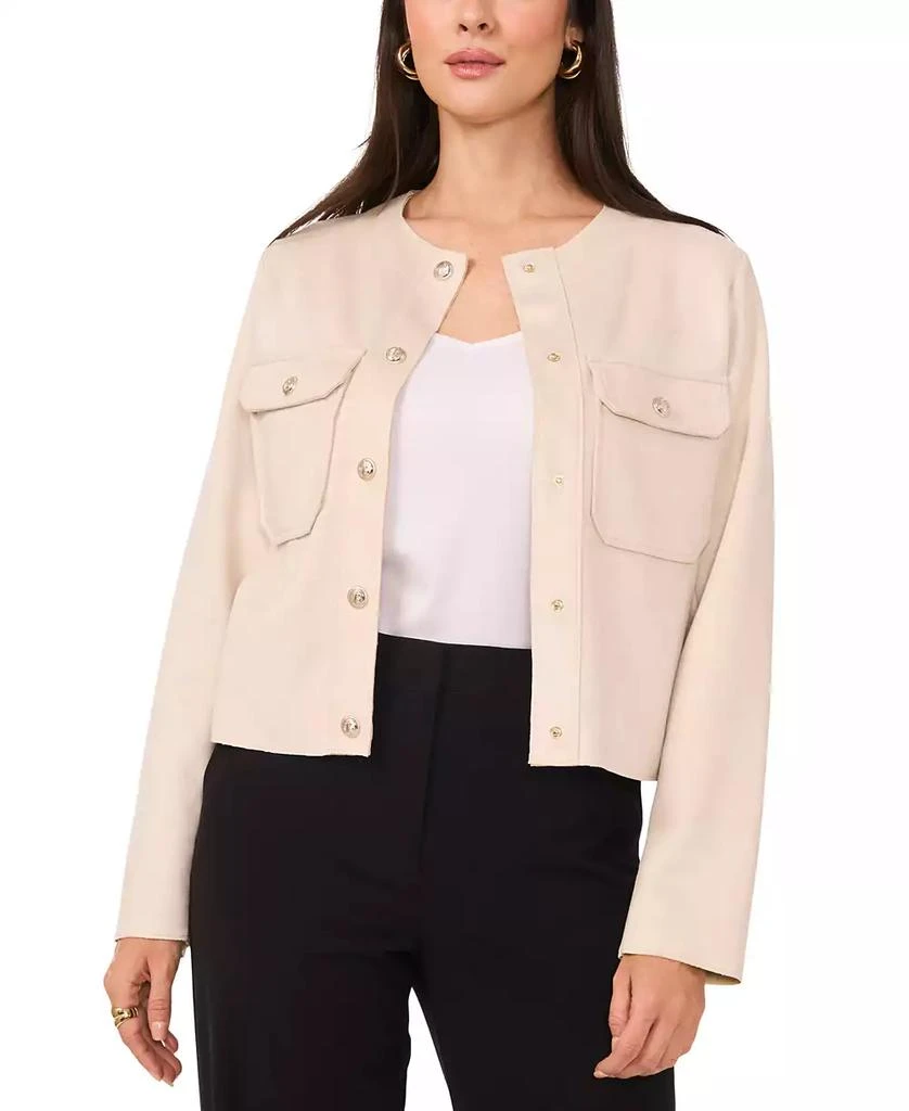 Vince Camuto Women's Faux-Suede Collarless Raw-Hem Jacket 1