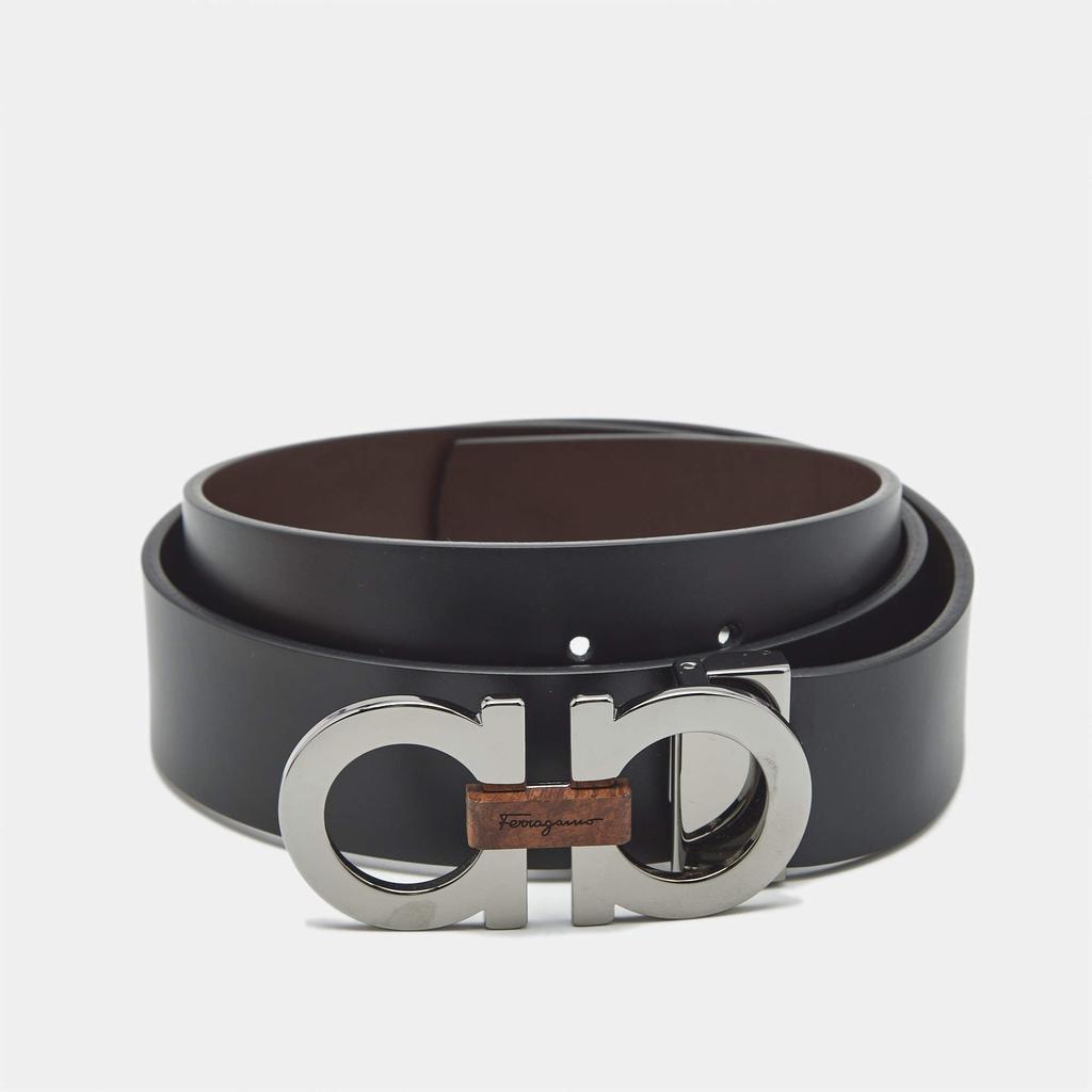 Salvatore Ferragamo Salvatore Ferragamo Black/Brown Leather Gancini Buckle Cut to Size Belt