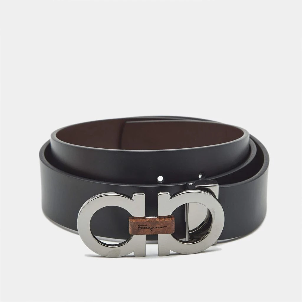 Salvatore Ferragamo Salvatore Ferragamo Black/Brown Leather Gancini Buckle Cut to Size Belt 1