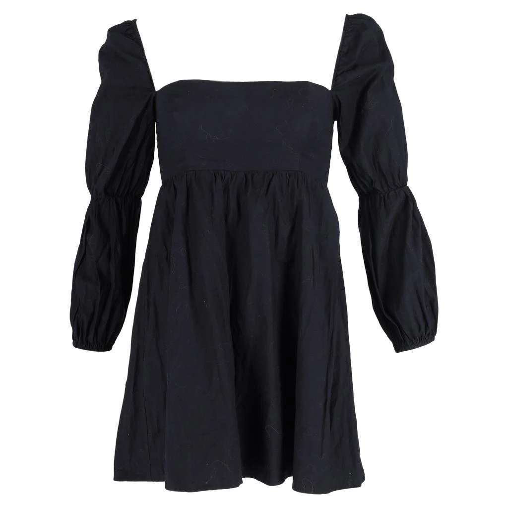 Reformation Michaela Mini Puffed Sleeve Dress in Black Cotton 1