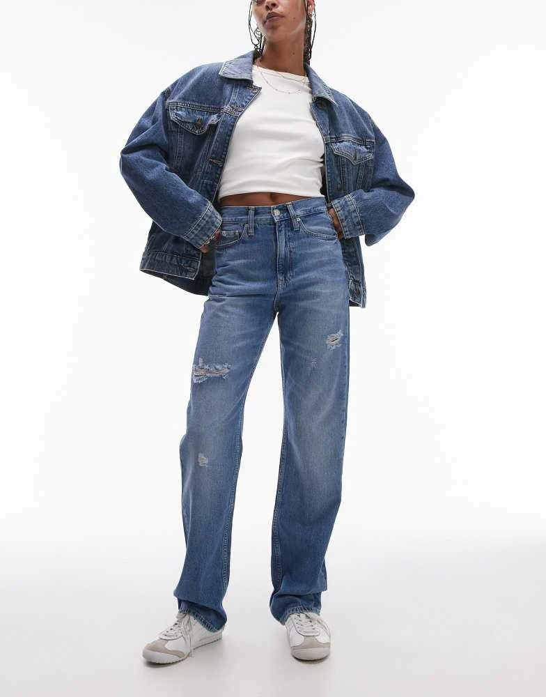Calvin Klein Calvin Klein Jeans high rise straight ripped jeans in light wash 1