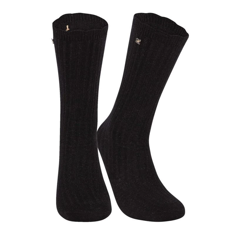 Abel & Lula Scalloped edge glittery logo socks in black 1