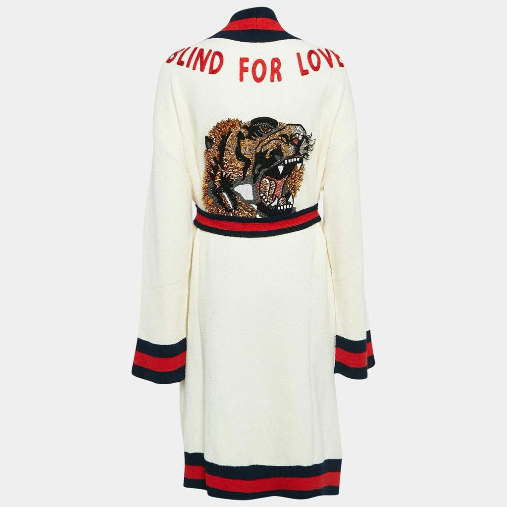 Gucci Gucci Cream Web Blind For Love Cotton Terry Tiger Embellished Cardigan M 2