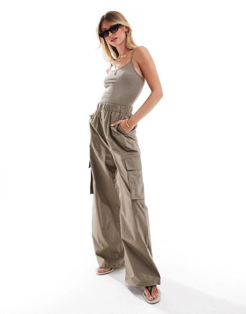 Mango Mango utility knitted cami top jumpsuit in khaki 1