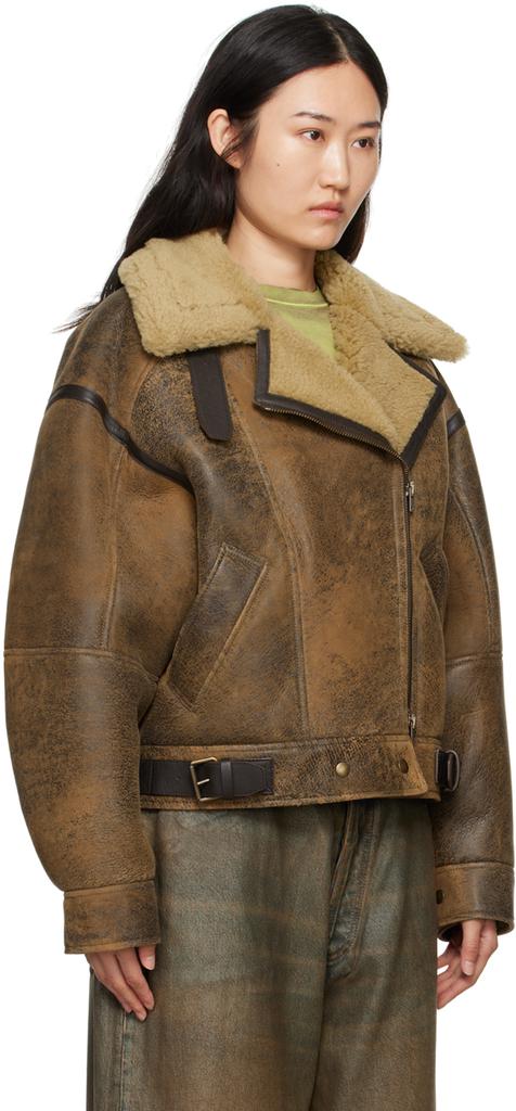 Acne Studios Brown Shearling Leather Jacket
