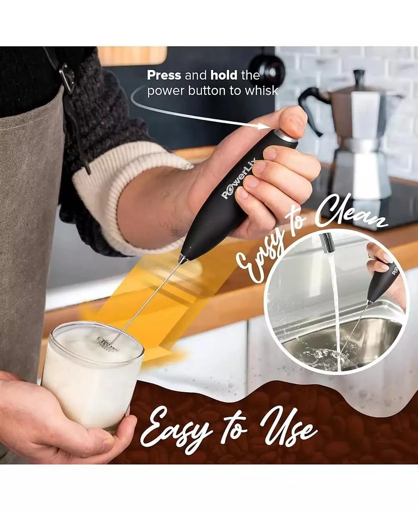 POWERLIX Milk Frother Battery Operated Foam Maker For Coffee With Stainless Steel Stand 4