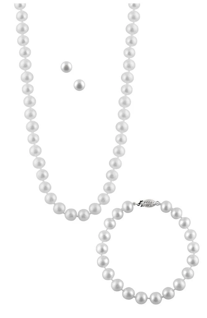 Splendid Pearls 7-8mm Freshwater Pearl Necklace, Bracelet, & Earrings Set 1