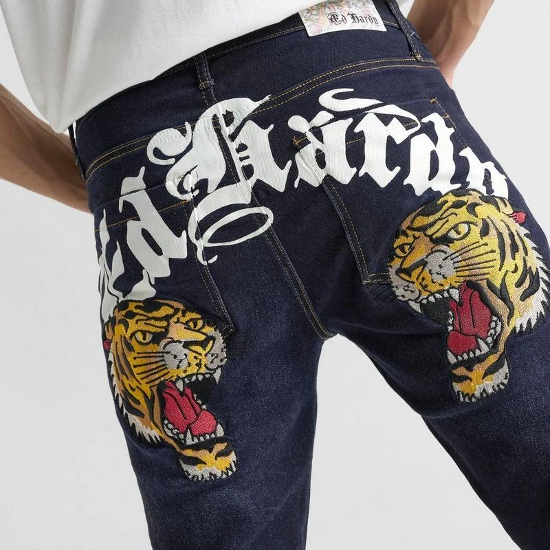 Ed Hardy Men's Ed Hardy Tiger Heads Loose Fit Denim Jeans 5