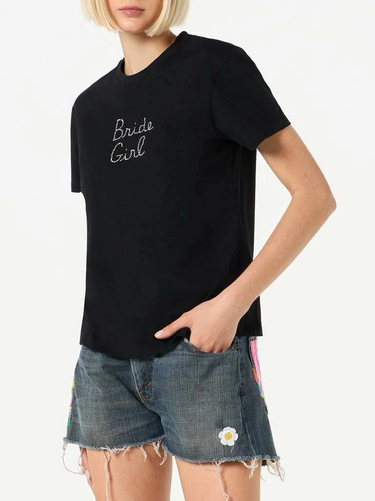 Mc2 Saint Barth Woman Cotton T-shirt With Bride Girl Rhinestone Embroidery 1