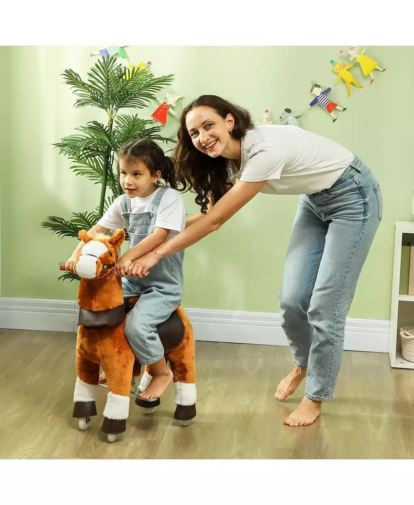 Qaba Ride on Horse, Walking Horse Toy, Kids Plush Riding Pony w/ Wheels 6