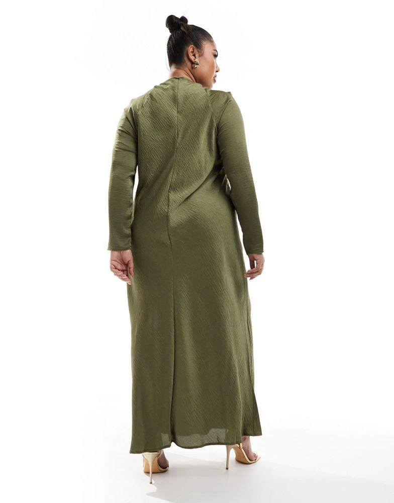 ASOS ASOS DESIGN Curve satin biased maxi dress with button detail in khaki 4
