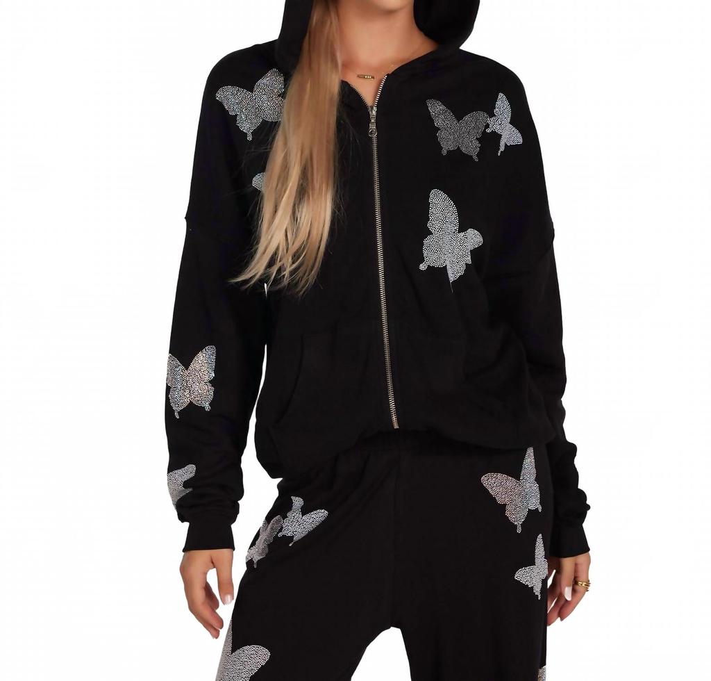 Lauren Moshi Koa Crystal Zip Hoodie In Black