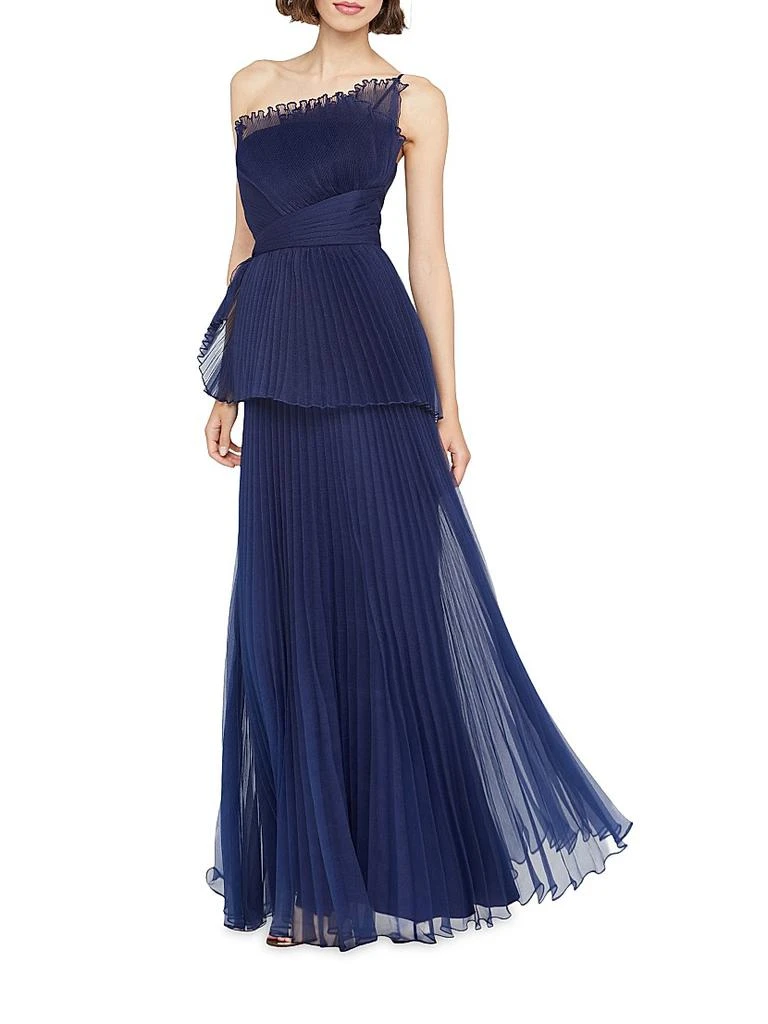 Theia Delphine Pleated One-Shoulder Organza Gown 4
