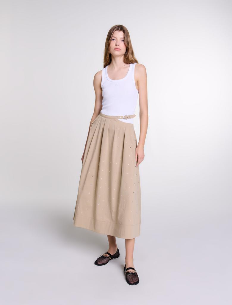 Maje Maje Woman's cotton, Long studded cotton skirt for Fall/Winter