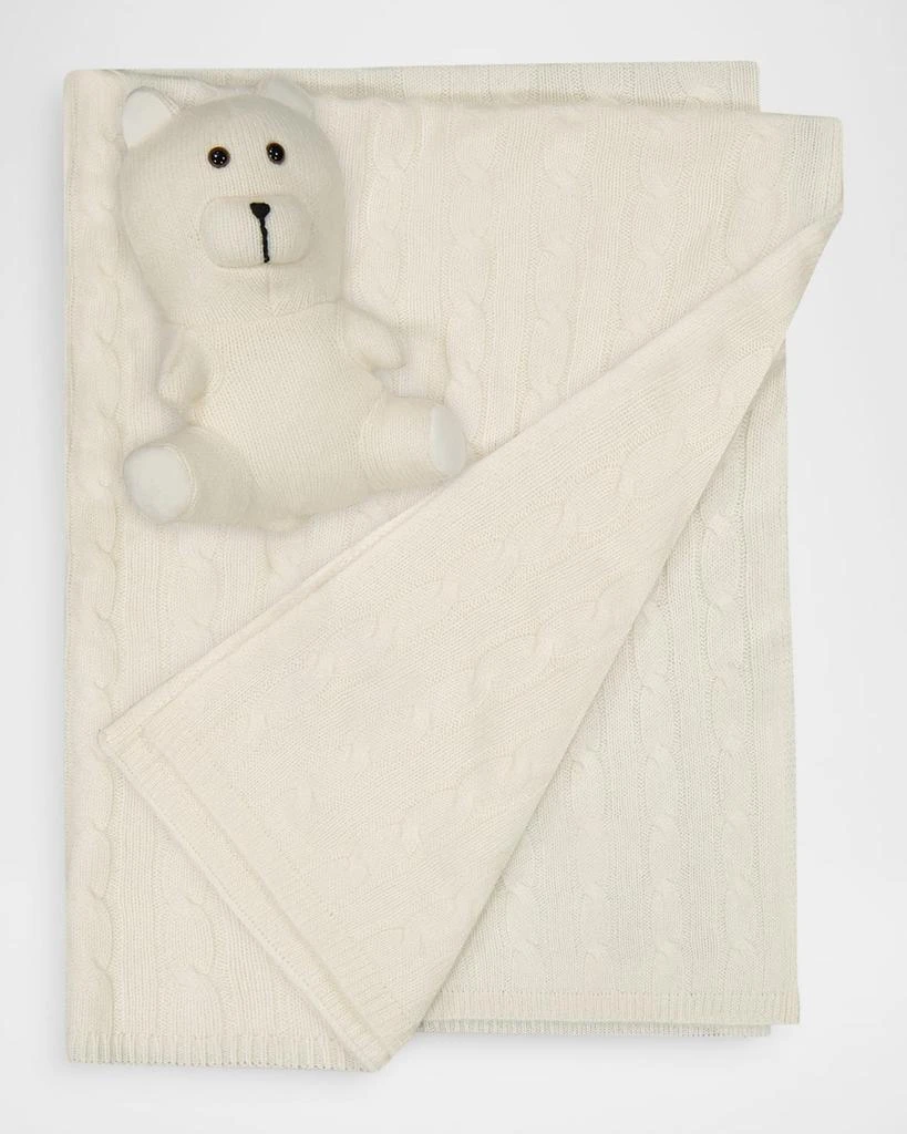 Sofia Cashmere Pure Cashmere Cable Baby Blanket and Teddy Bear Set 1