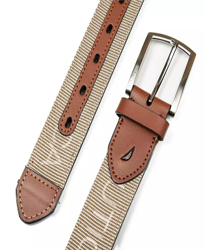 Nautica Men's Leather Tab Signature Webbing Logo Belt 3