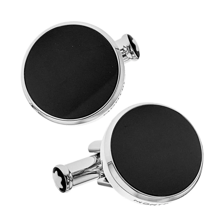MontBlanc Montblanc Round Black Onyx Inlay Stainless Steel Men
s Cufflinks 114784