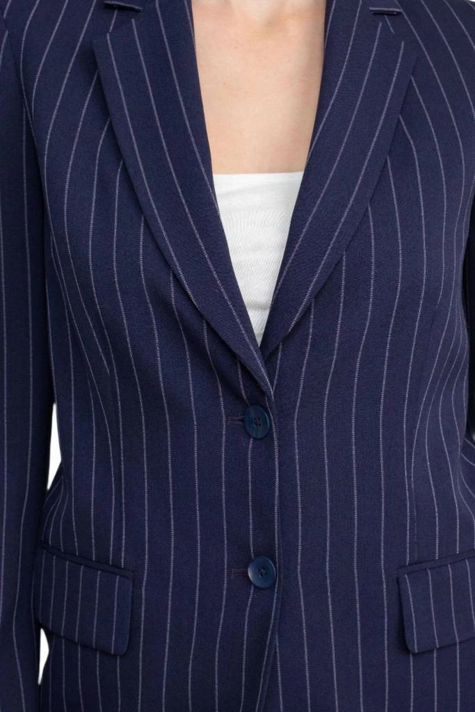 Tahari Notched Collar Two Button Crepe Blazer In Navy Lavender 4