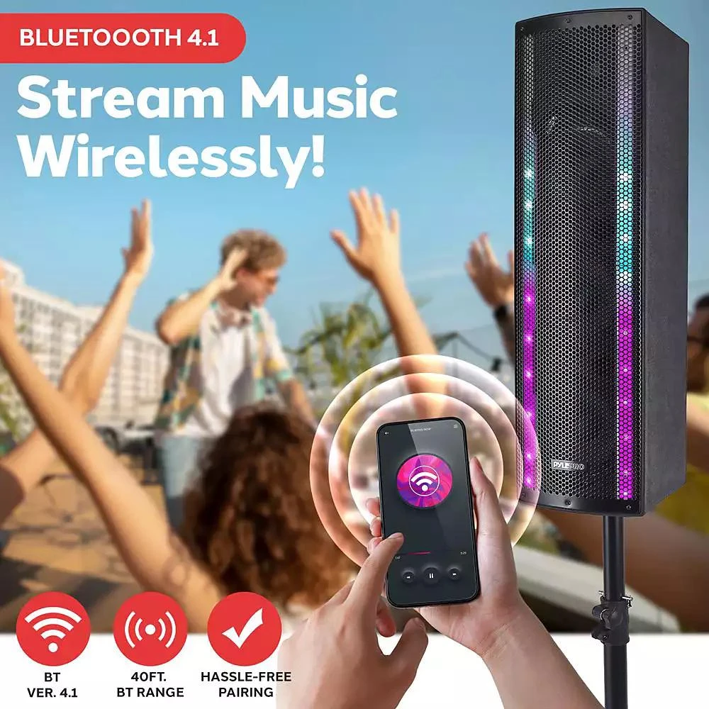 Pyle PS65ACT w/ Mic Input, Party Lights, FM Radio, Tripod
Remote Portable Bluetooth PA Speaker System 5