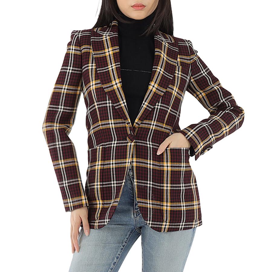 Burberry Ladies Burgundy Check Wool Twill Blazer