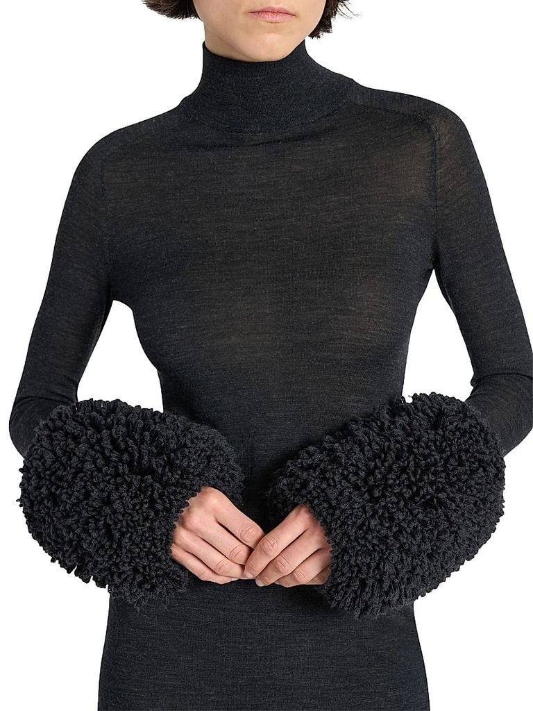 Alaïa Turtleneck Wool Fringe-Cuff Midi-Dress 6