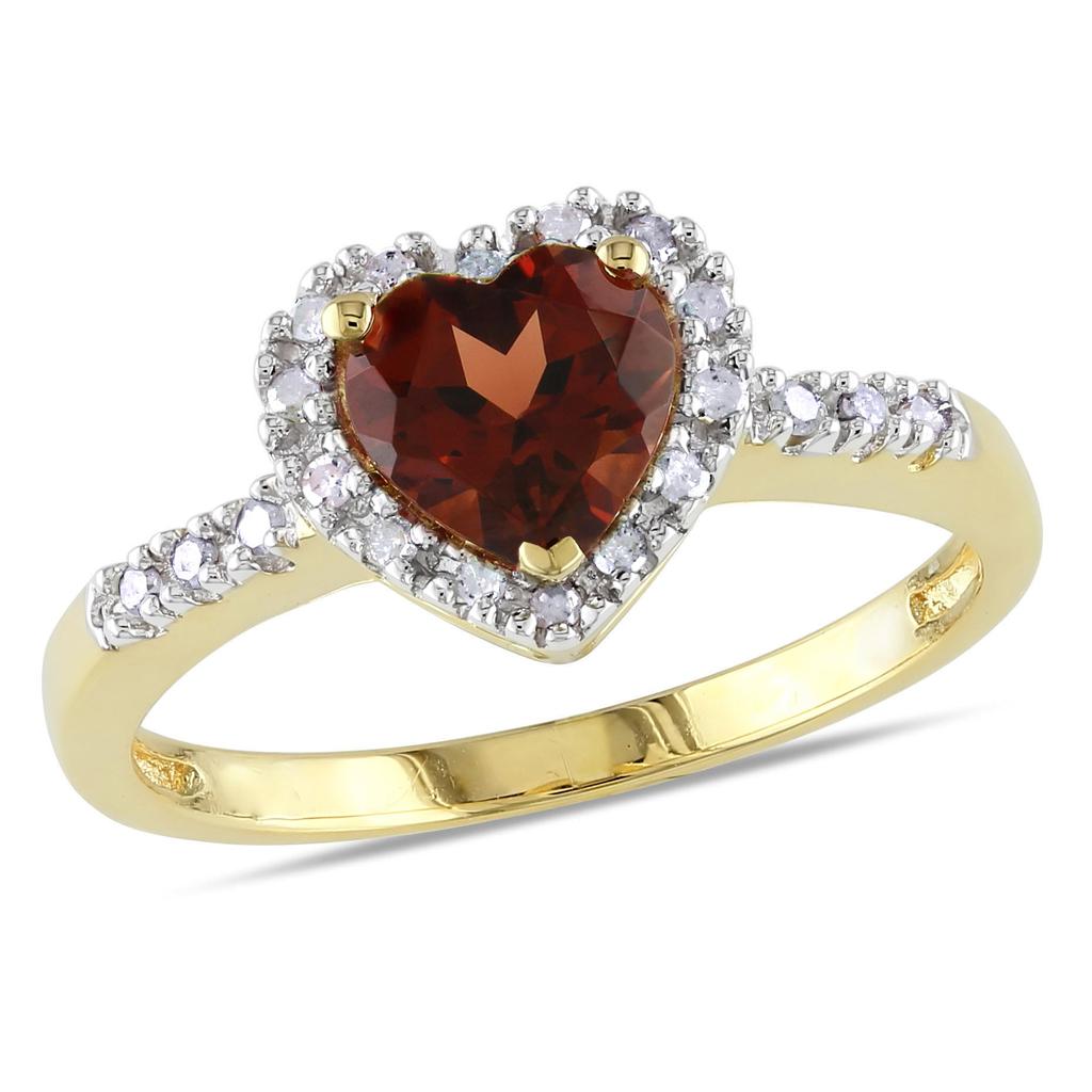 Mimi & Max Halo Heart Shaped Garnet Ring with 1/10 CT TW Diamonds in 10k Yellow Gold