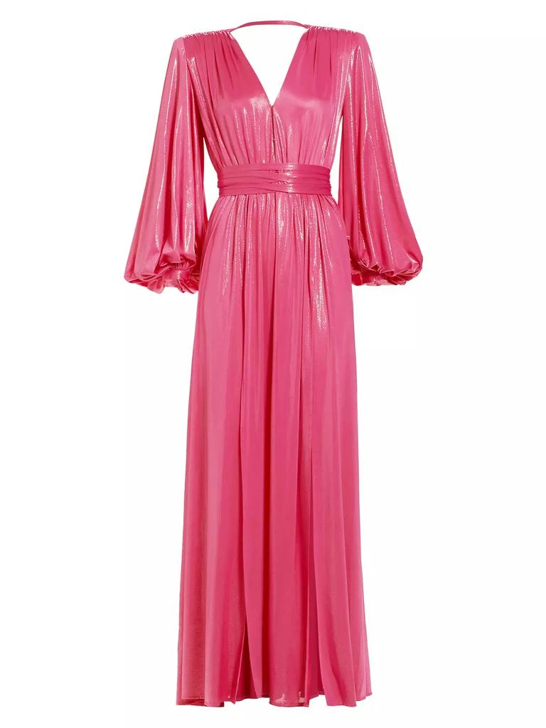BRONX AND BANCO Zoe Billowy-Sleeve V-Neck Metallic Gown 1