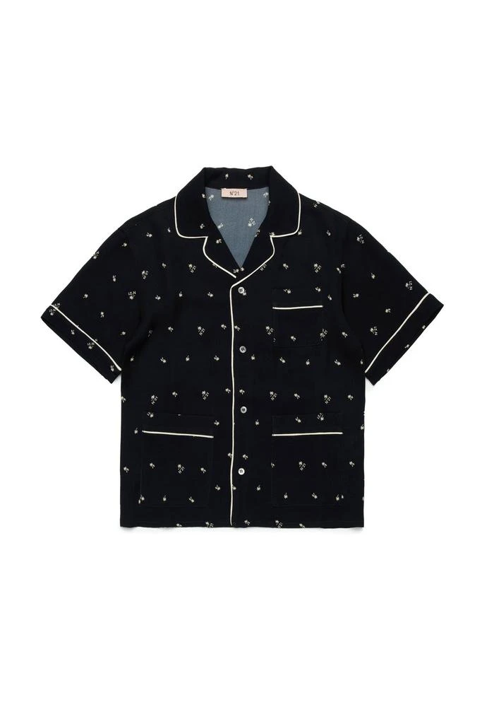 N°21 N°21 Kids Allover Palm Printed Bowling Shirt 1