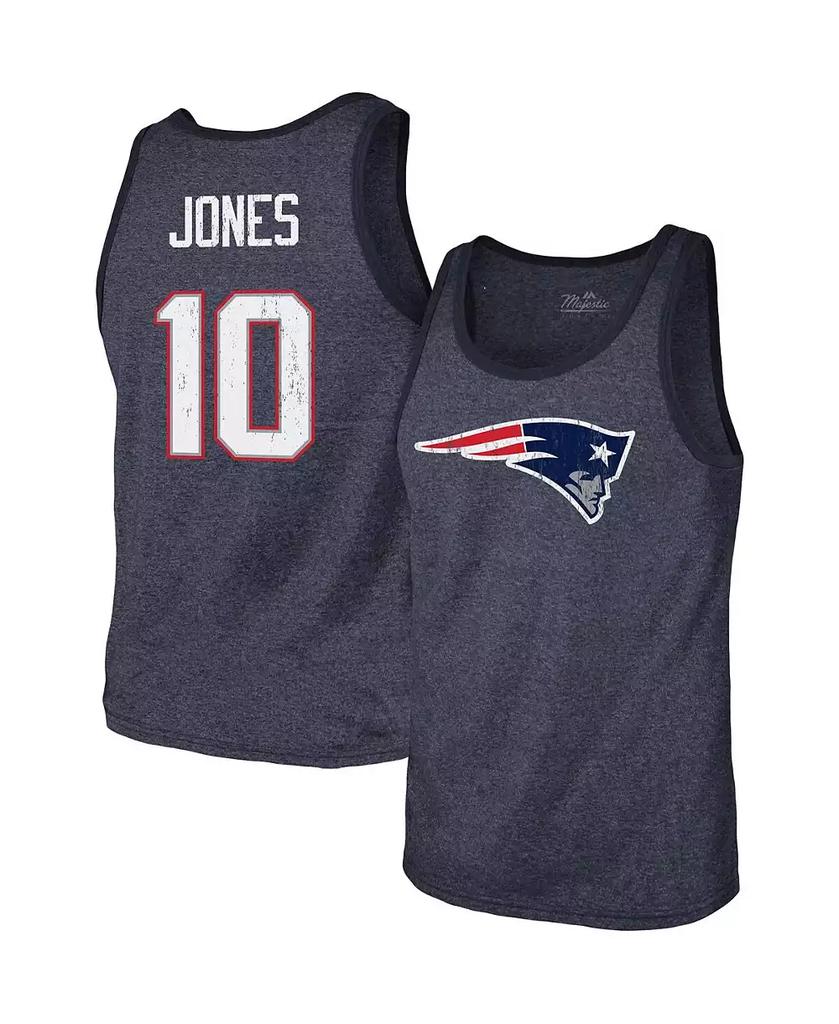 Majestic Men's Threads Mac Jones Heathered Navy New England Patriots Player Name and Number Tri-Blend Tank Top
