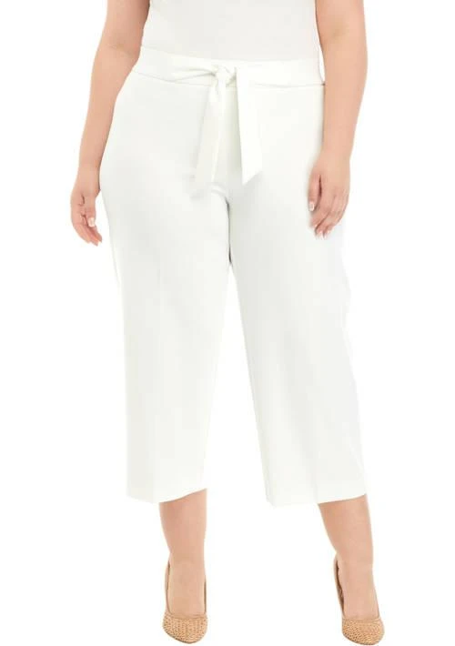 AK Anne Klein Anne Klein Plus Size Pull On Tie Front Wide Leg Cropped Pants 1