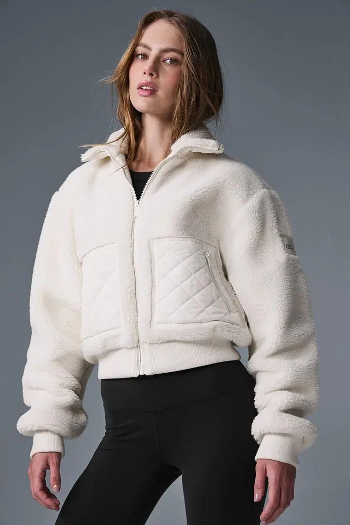 Alo Sherpa Edge Bomber - Ivory - Jackets - Free Shipping - BeyondStyle