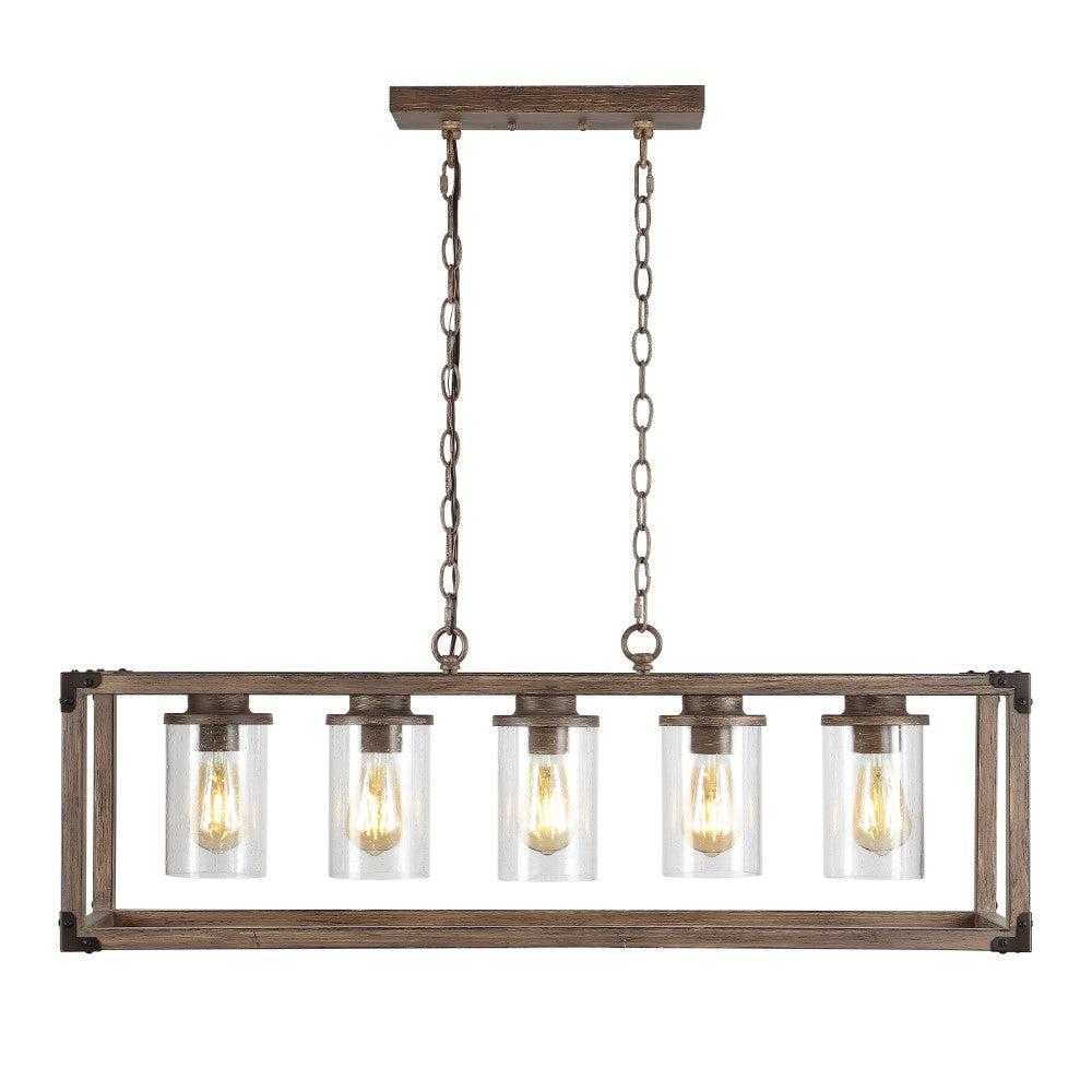 JONATHAN Y Zeniba  36" 5-Light Linear Adjustable Iron/Seeded Glass Rustic Farmhouse LED Pendant