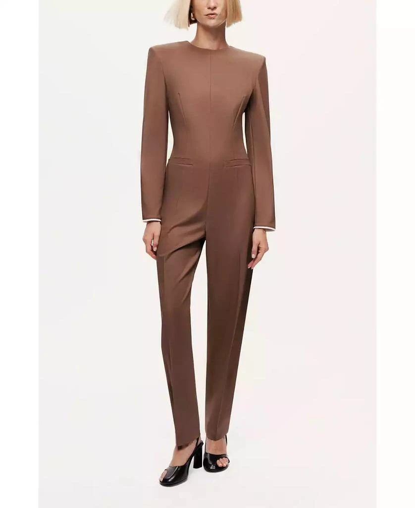 NOCTURNE Women
s Sculpted-Shoulder Crew-Neck Jumpsuit
