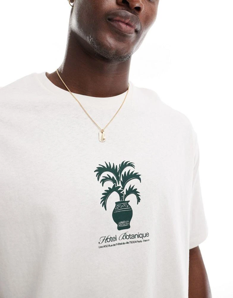 Selected Homme Selected Homme oversized t-shirt with central plant print in cream 4