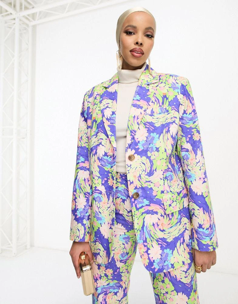 ASOS ASOS DESIGN floral suit dad blazer in blue 2