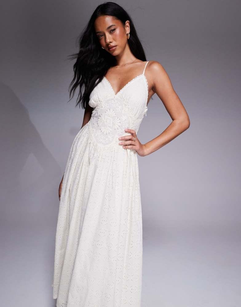 River Island River Island broderie embellished midi dress in cream