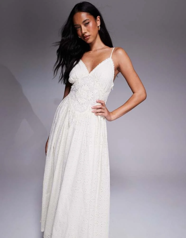 River Island River Island broderie embellished midi dress in cream 1