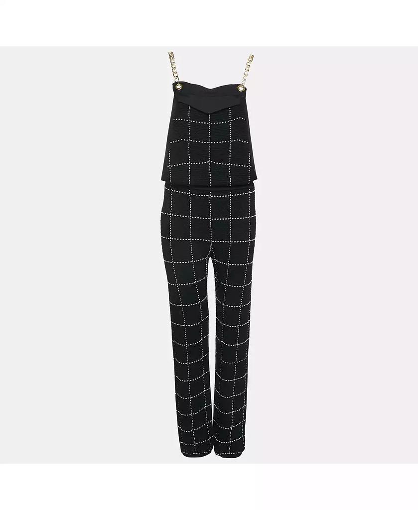 Pre-Owned Balmain Women's Black Patterned Knit Chain Strap Detail Jumpsuit
